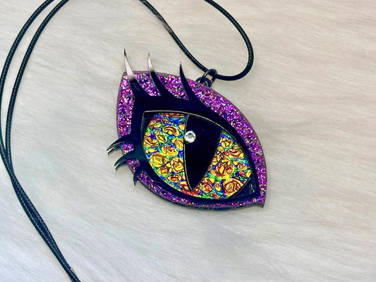 Dragon Eye Necklace | Violet and Golden Dichrolam - Painted Raina