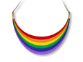 Full Spectrum Rebel Arc Statement Necklace in layered rainbow acrylic on white background