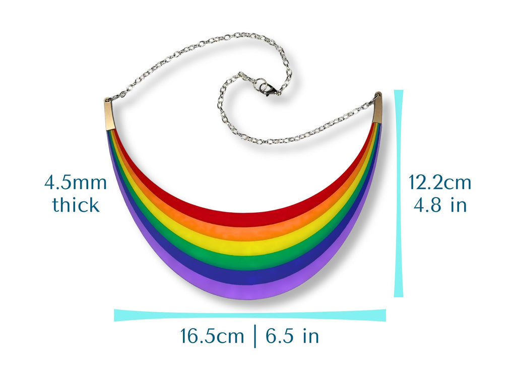 Size guide for Full Spectrum Rebel Arc Statement Necklace showing dimensions