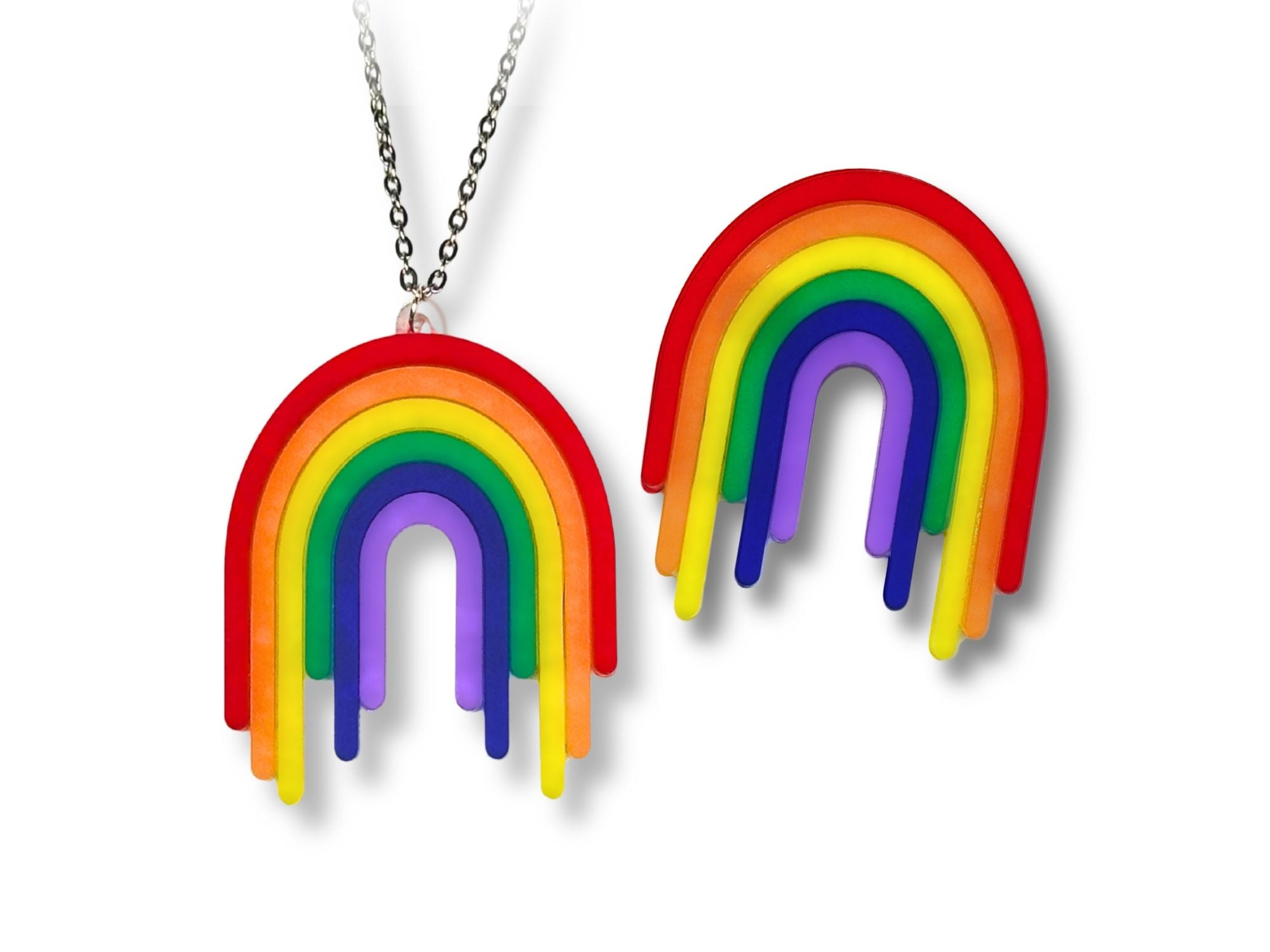Full Spectrum Rebel Control Set featuring matching rainbow drip pendant and brooch