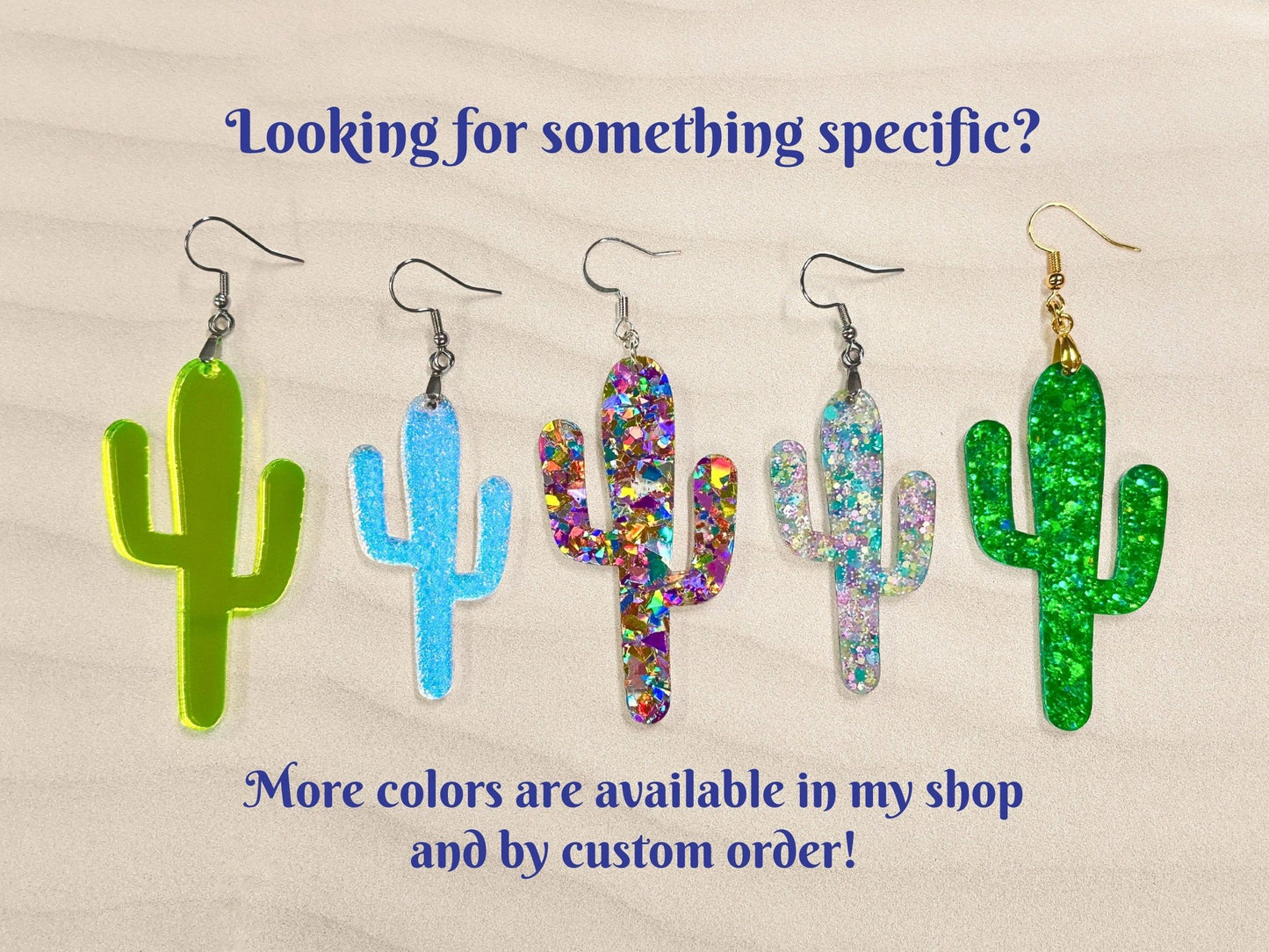 Emerald Glitter Cactus Earrings - Painted Raina