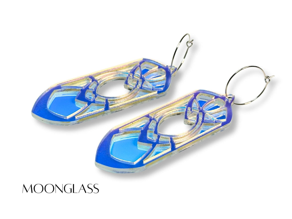 iridescent Moonglass Eowyn earrings on white background