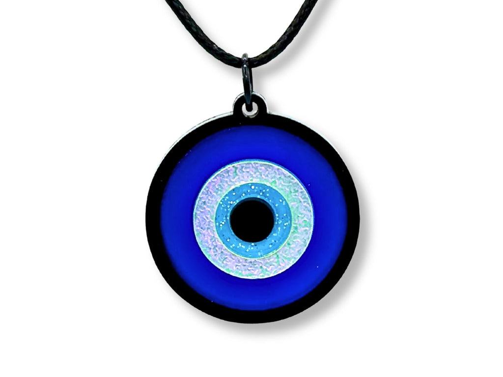 evil eye pendant necklace layered acrylic talisman lightweight everyday jewelry design blue white black