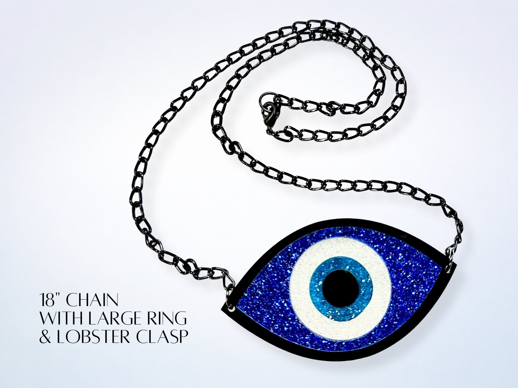 evil eye necklace detail showing texture chain and clasp 