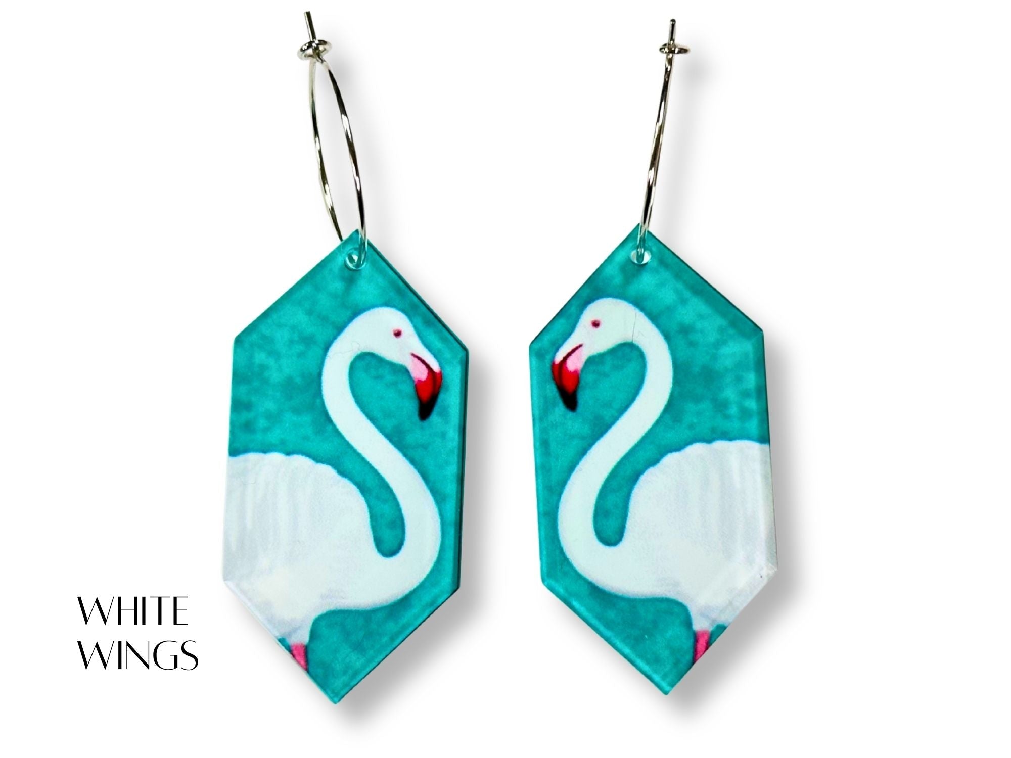White Wings flamingo geometric earrings