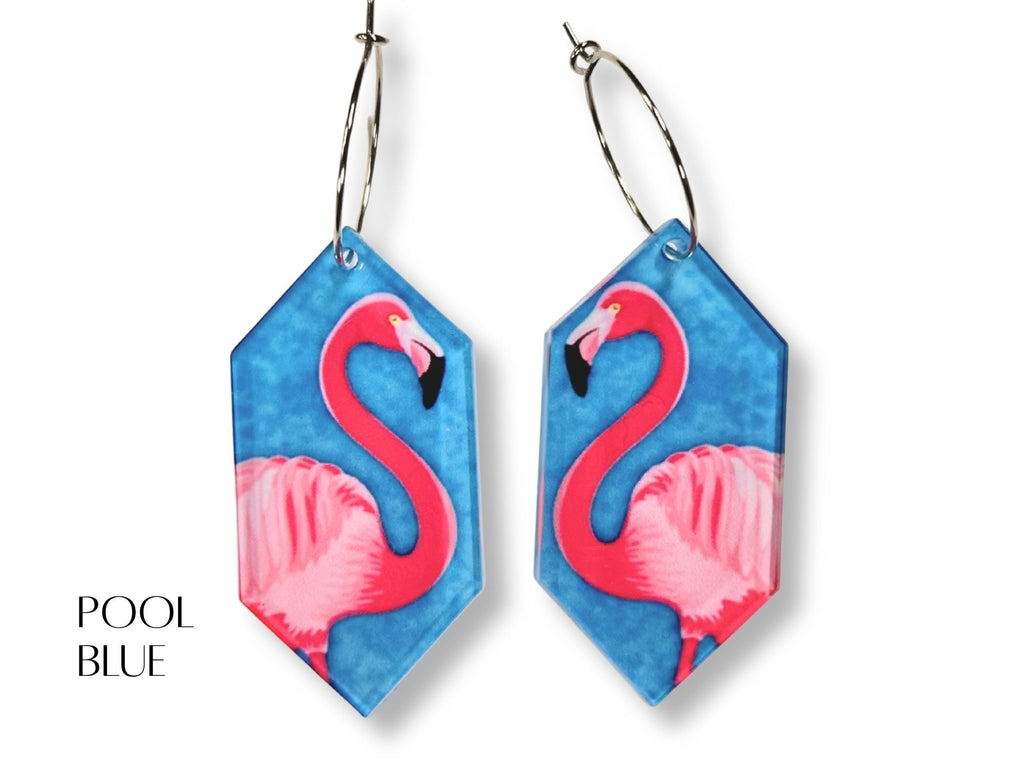 Pool Blue flamingo geometric dangle earrings