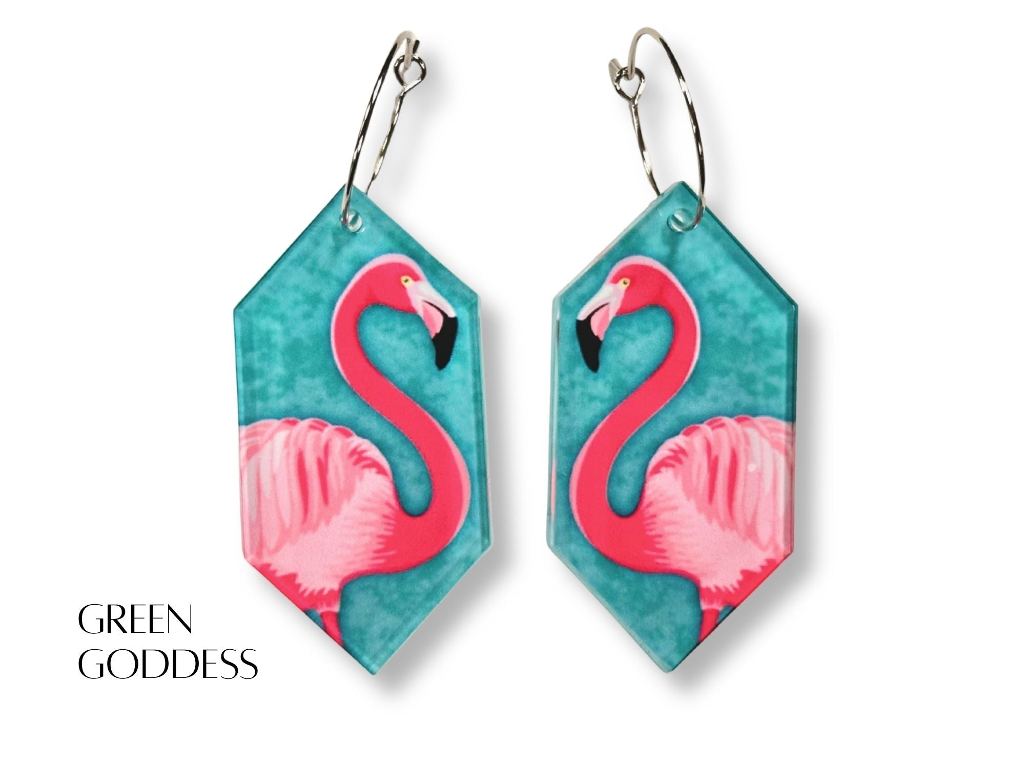 Green Goddess flamingo statement earrings