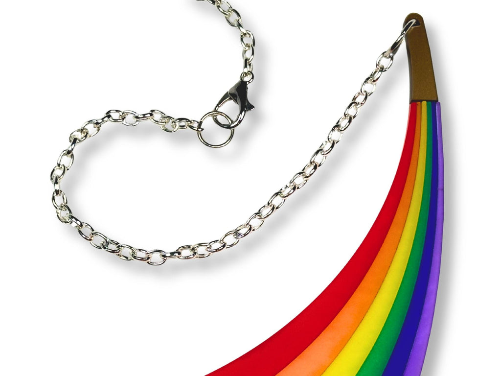 Close-up detail of necklace chain attachment and champagne gold accent