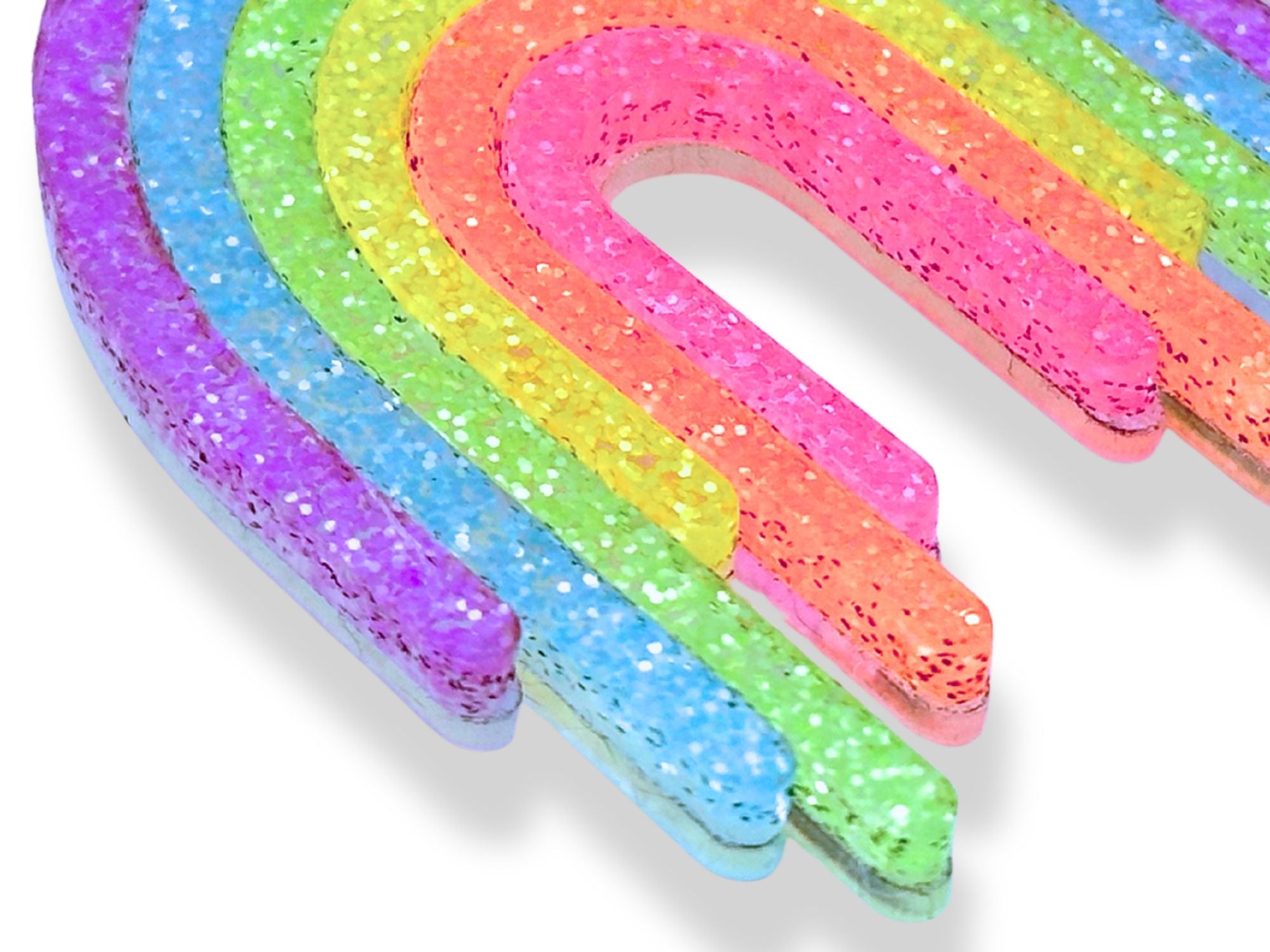 Close-up detail of Full Spectrum Rebel Rainbow Rave glitter acrylic layers and translucent finish.