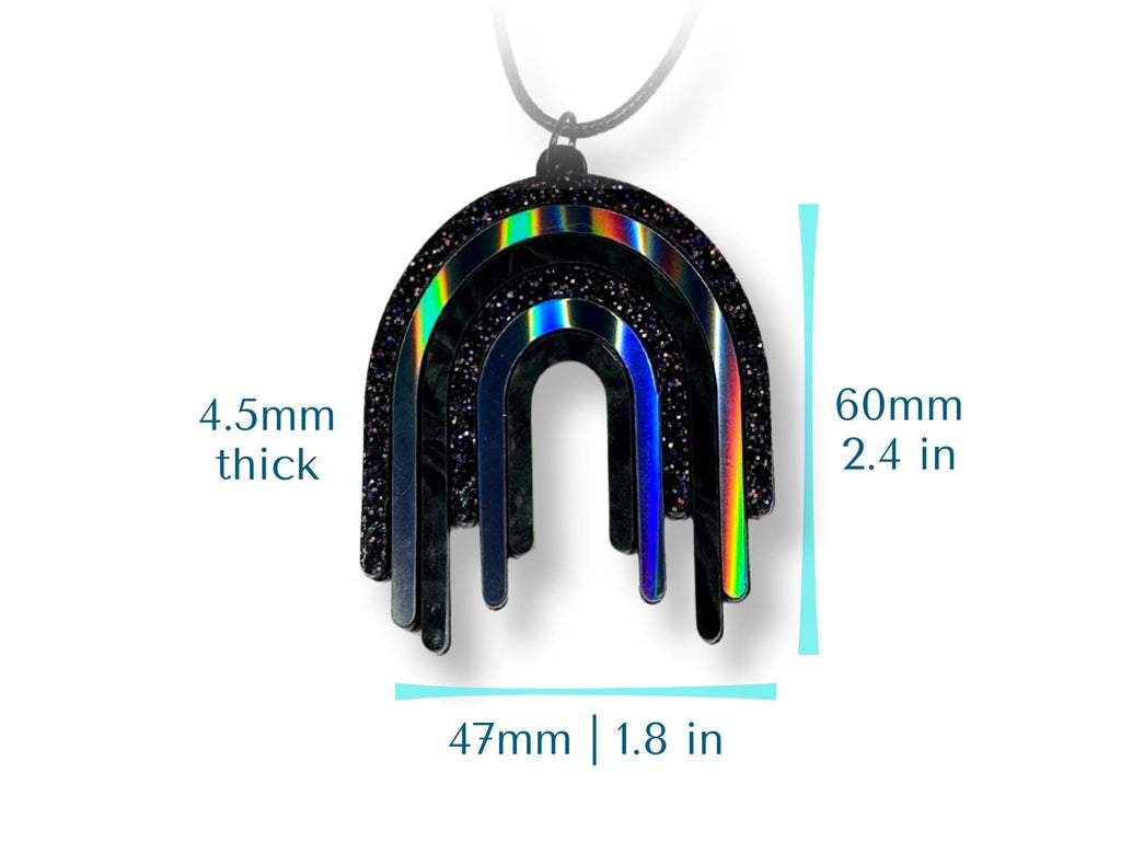 Size guide for Full Spectrum Rebel Drip Pendant showing dimensions in inches and millimeters