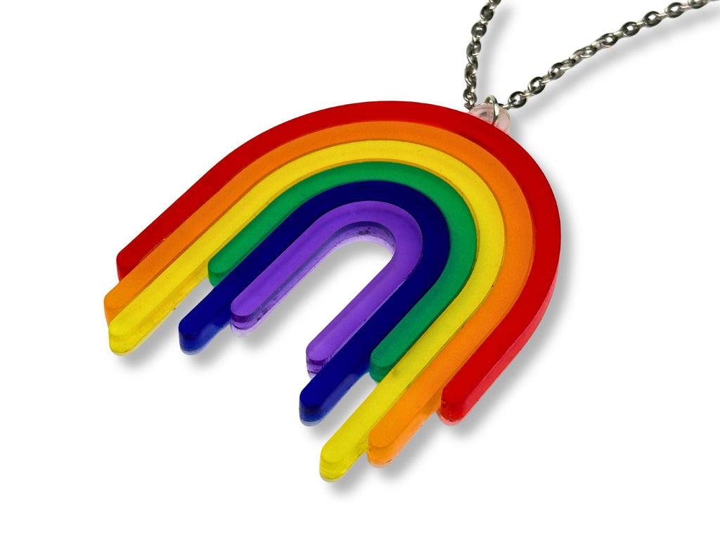 Close-up detail of layered frosted rainbow acrylic pendant