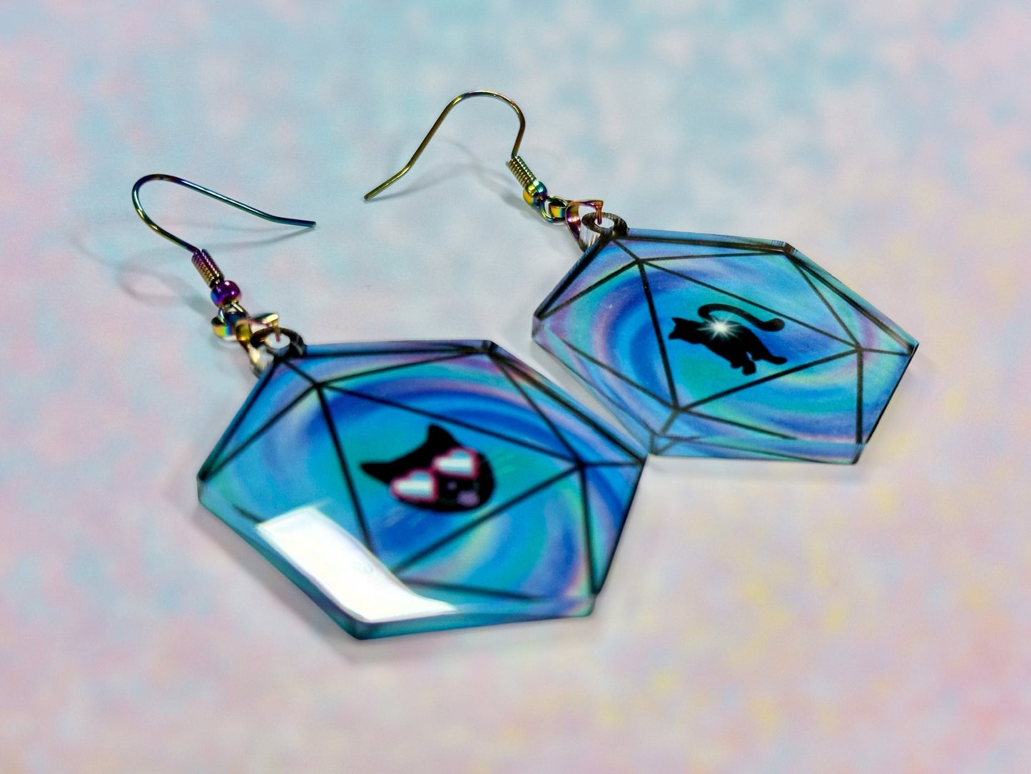 Funny Cat D20 Dice Earrings - Painted Raina