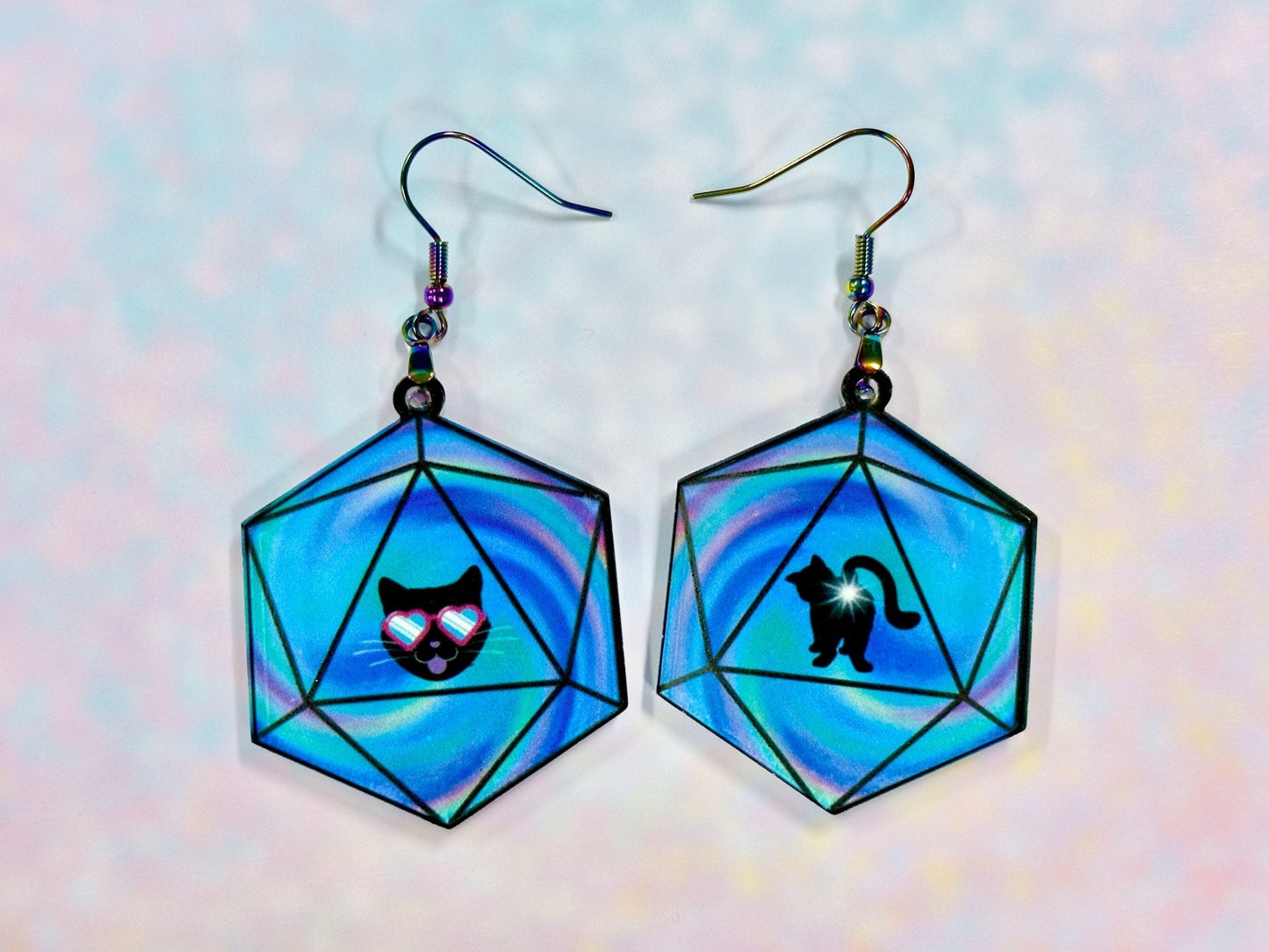 Funny Cat D20 Dice Earrings - Painted Raina