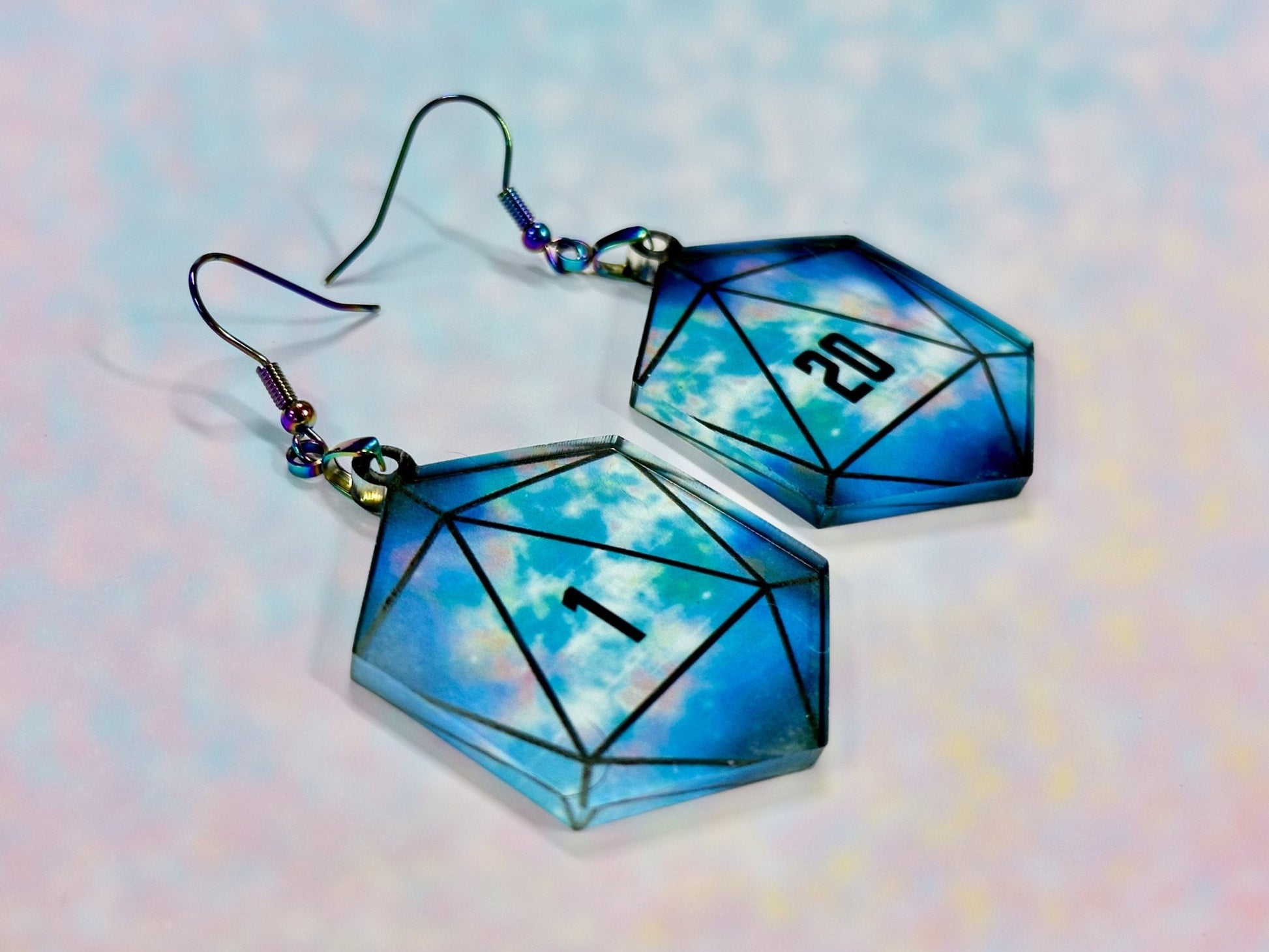 Galactic D20 Dice Earrings | Outer Space Nebula Design - Painted Raina