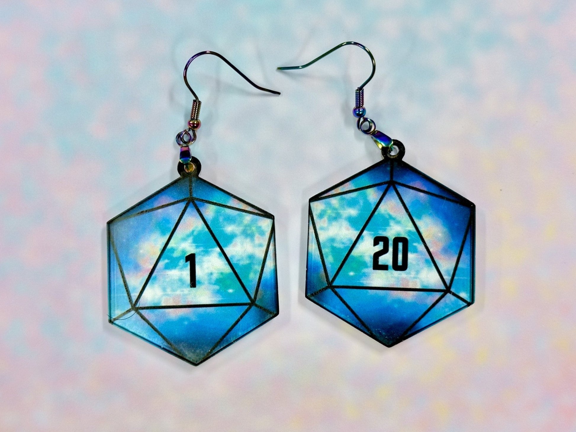 Galactic D20 Dice Earrings | Outer Space Nebula Design - Painted Raina