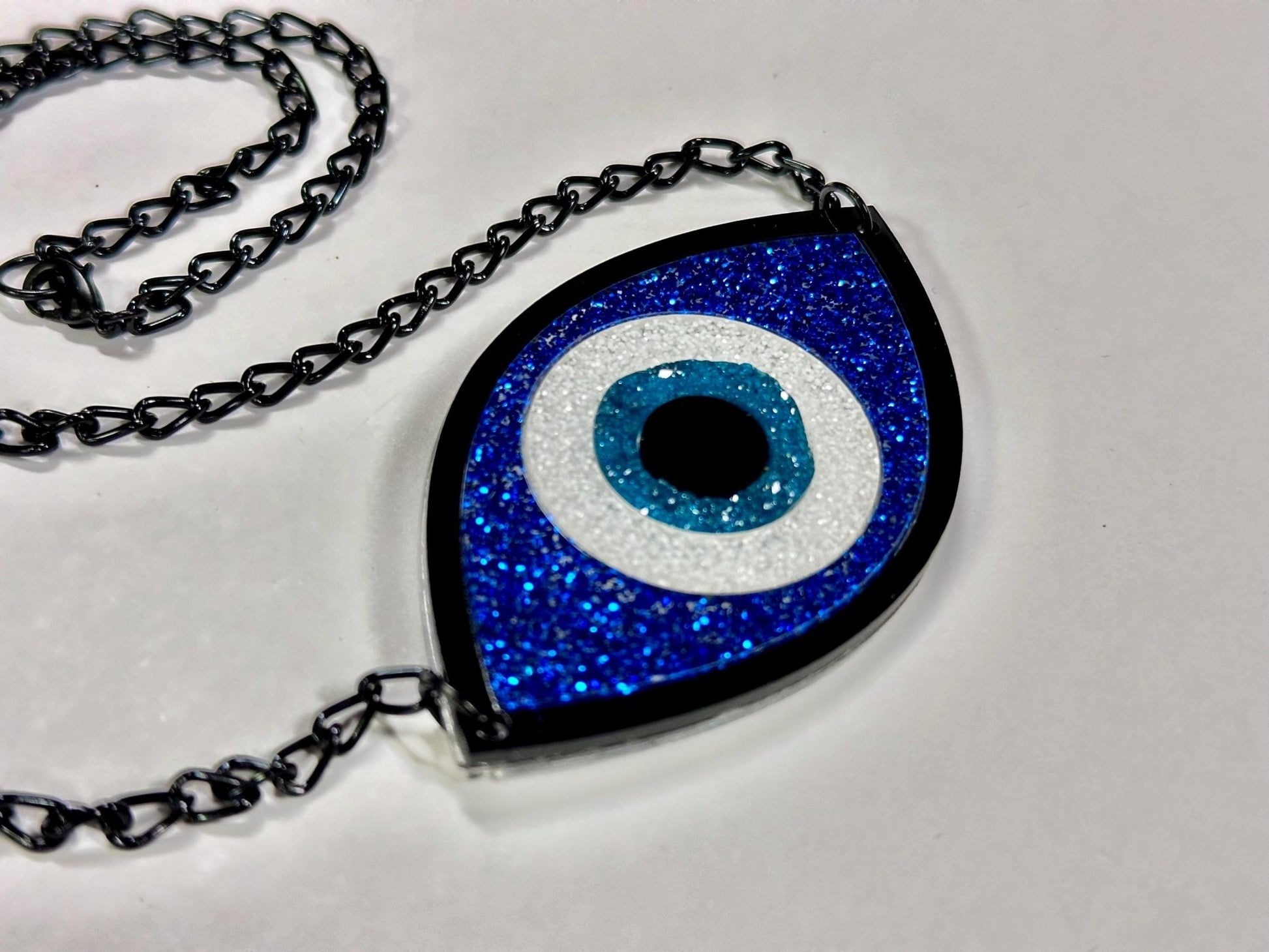 Glitter Evil Eye Necklace - Painted Raina