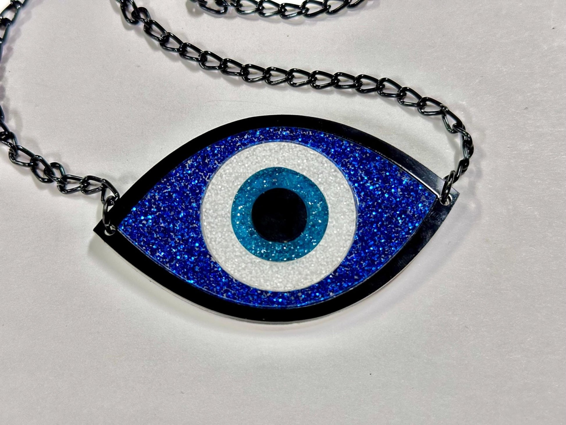 Glitter Evil Eye Necklace - Painted Raina