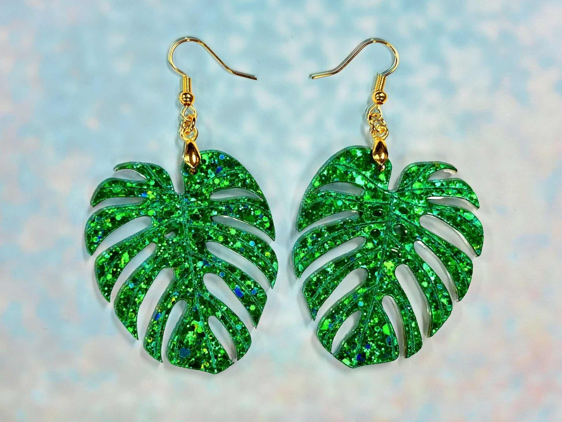 Glitter Monstera Leaf Earrings - Painted Raina