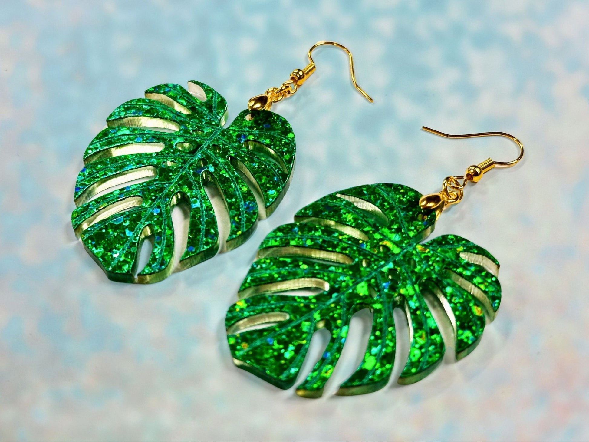 Glitter Monstera Leaf Earrings - Painted Raina