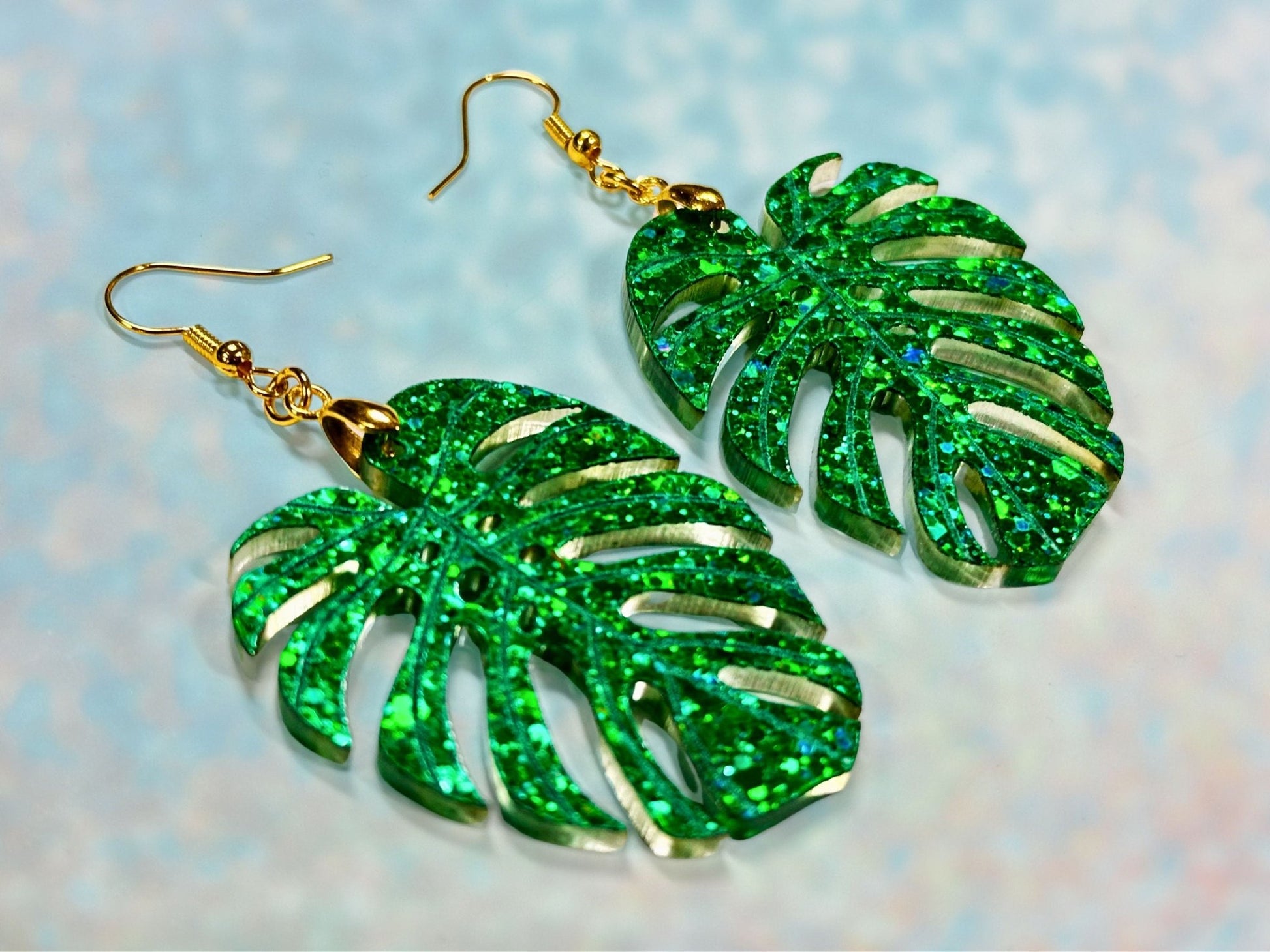 Glitter Monstera Leaf Earrings - Painted Raina