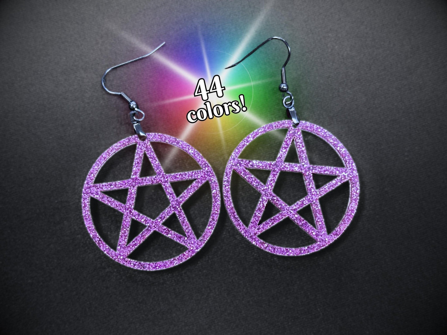 Glitter Pentagram Earrings - Everyday Size - Painted Raina