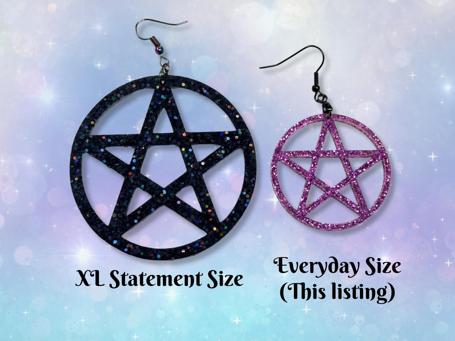 Glitter Pentagram Earrings - Everyday Size - Painted Raina
