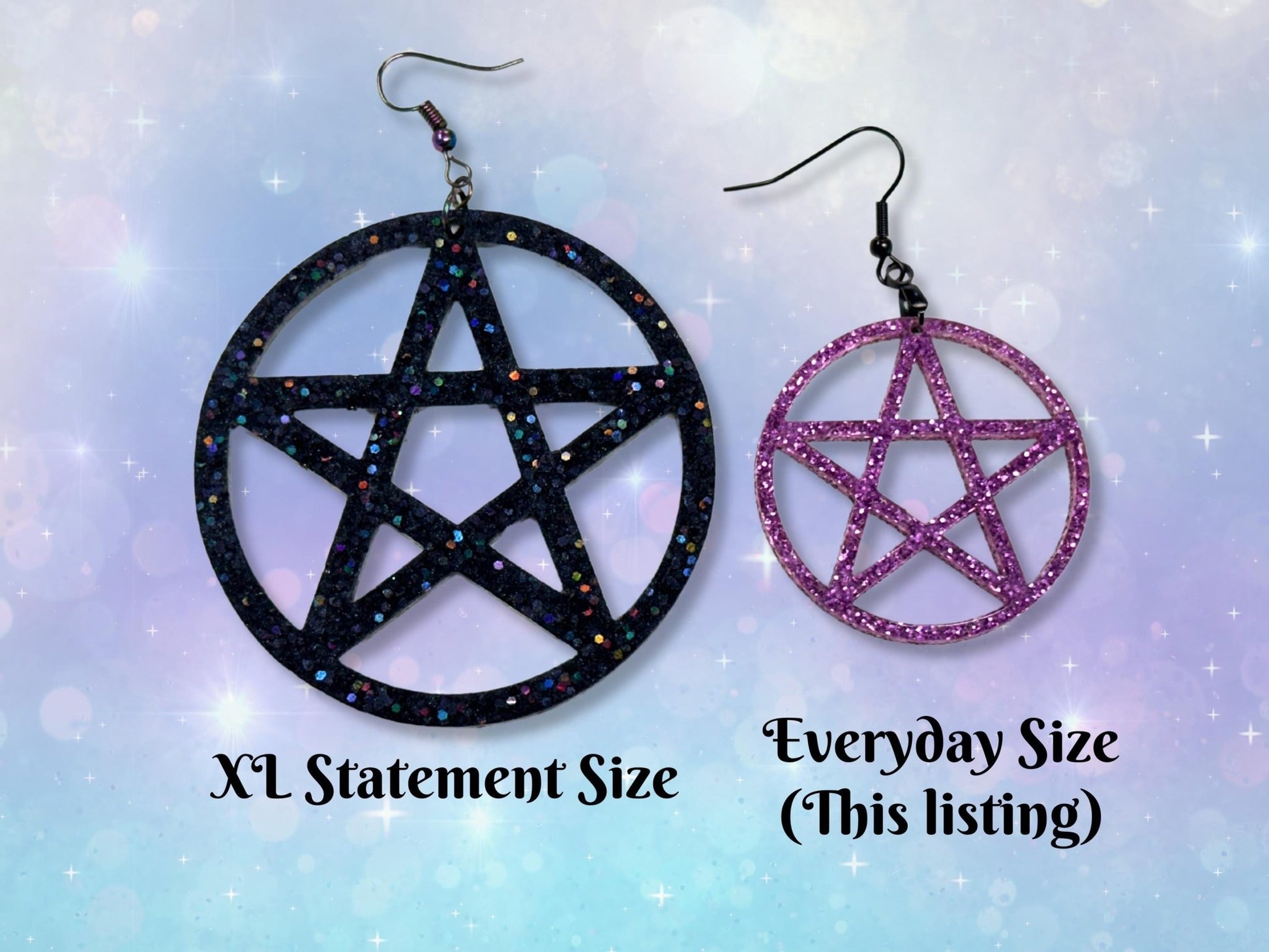 Glitter Pentagram Earrings - Everyday Size - Painted Raina