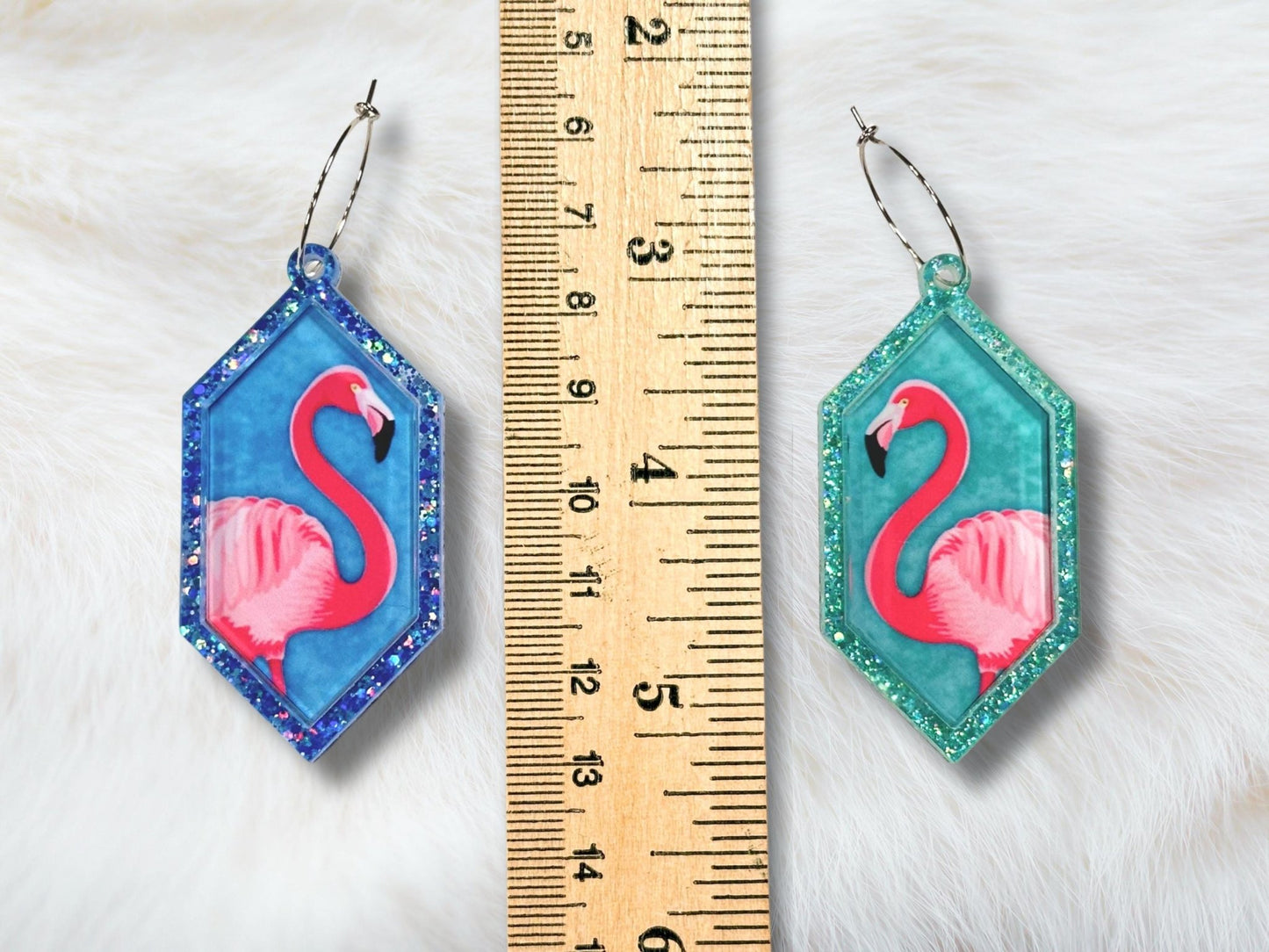 Glitter Pink Flamingo Earrings - Painted Raina