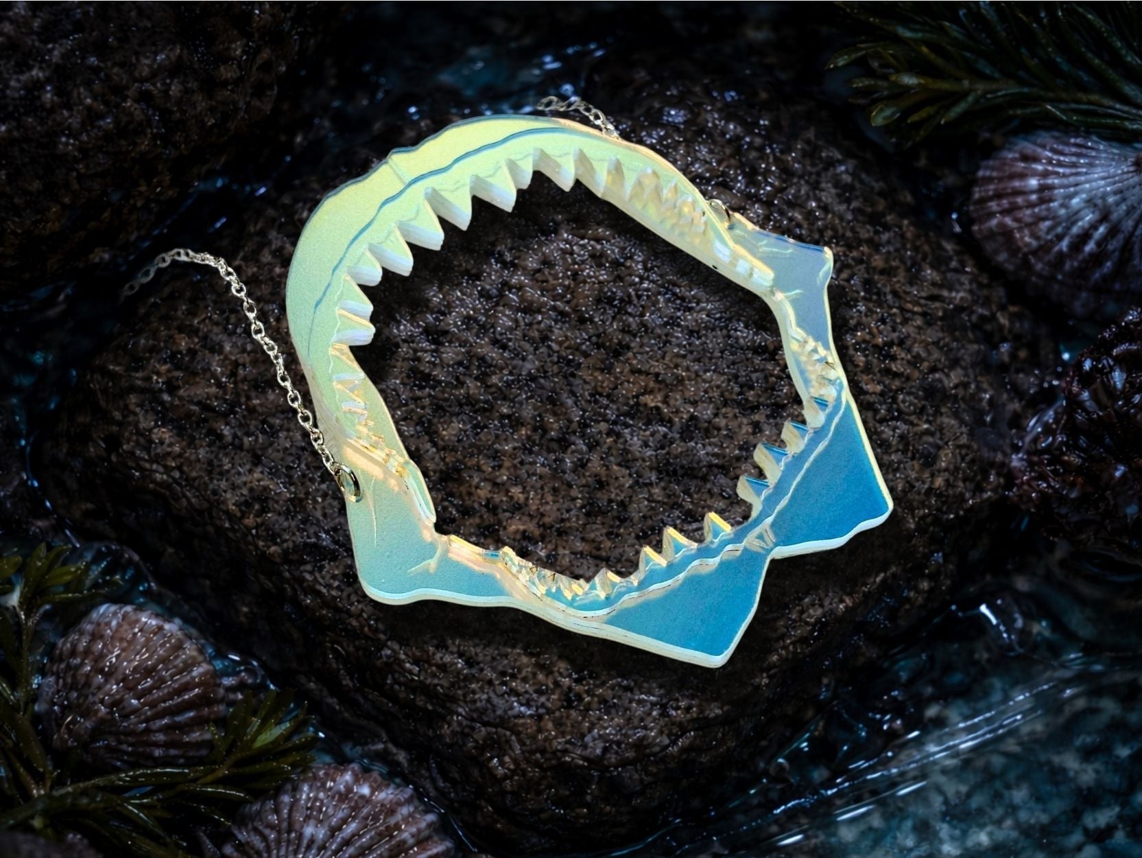 Glowing Iridescent Shark Jaw Necklace - Painted Raina