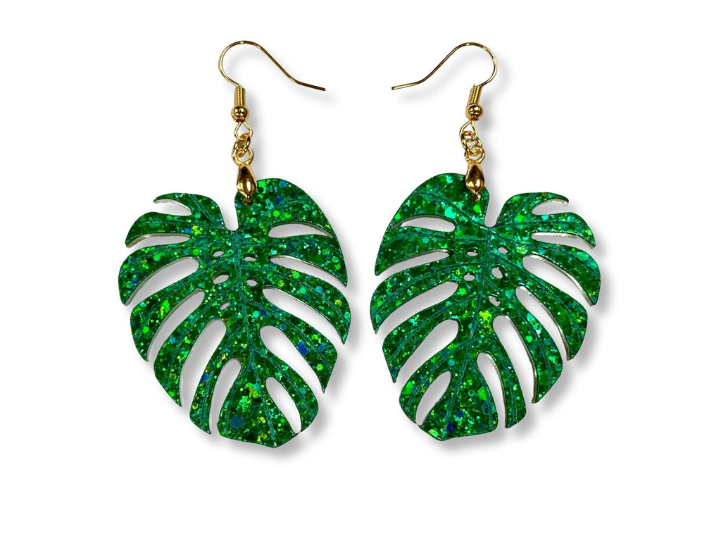 Green Monstera Leaf Earrings