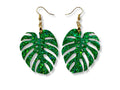 Green Monstera Leaf Earrings