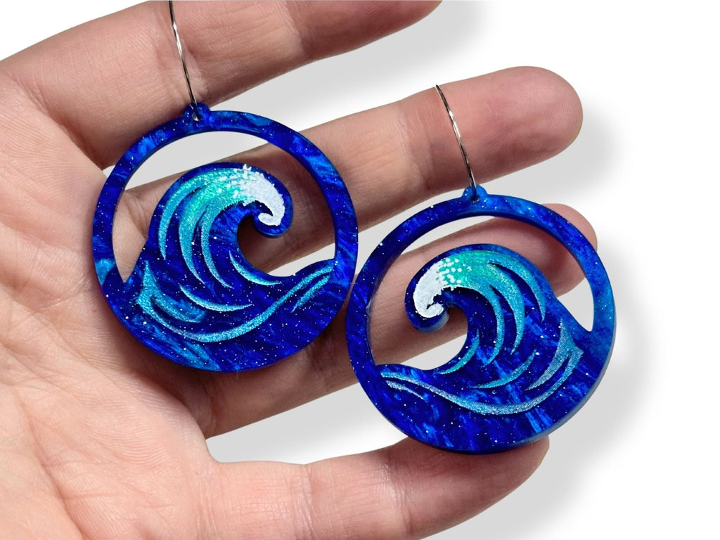 Hand-Painted Ocean Wave Earrings
