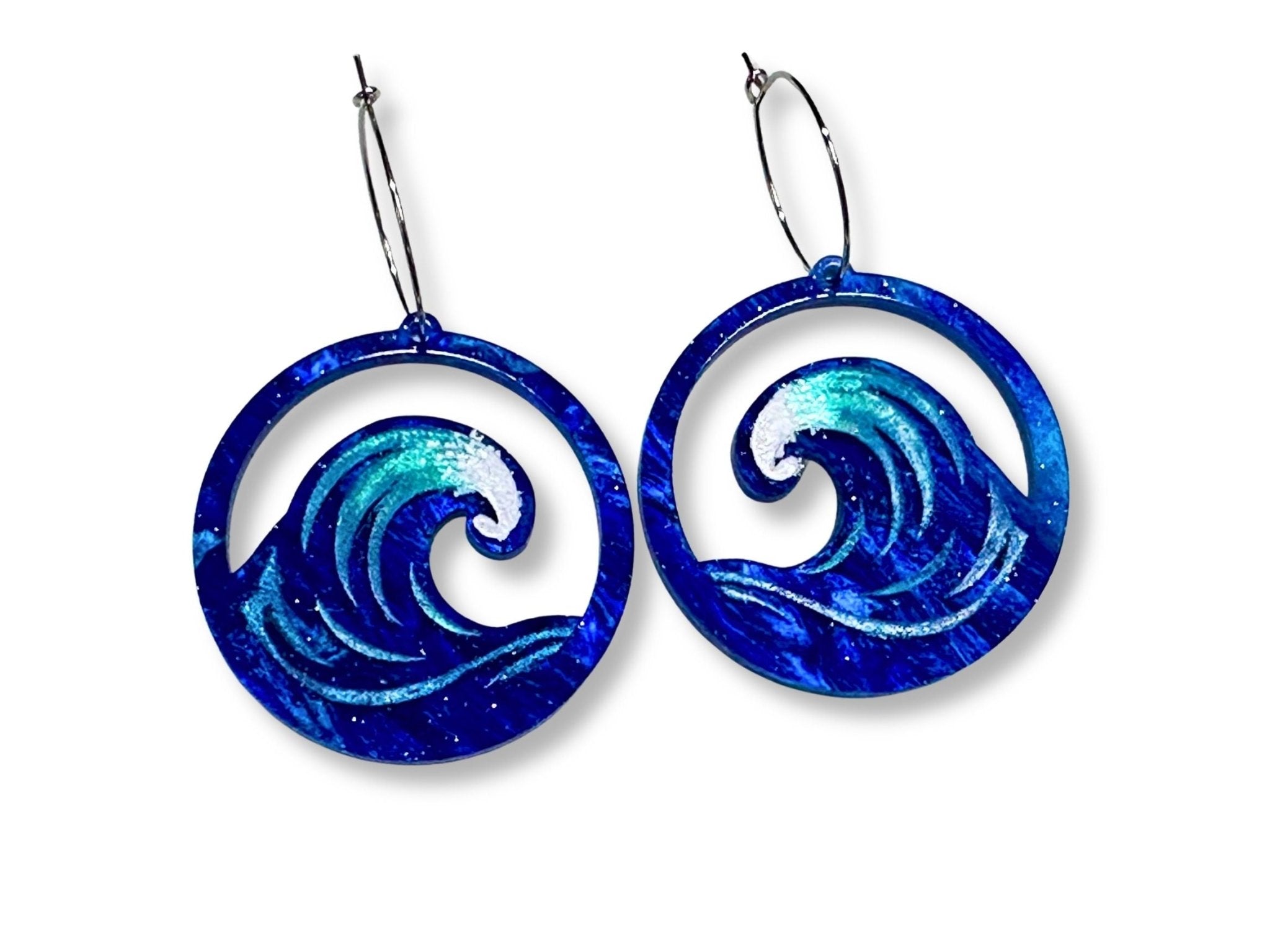 Hand-Painted Ocean Wave Earrings