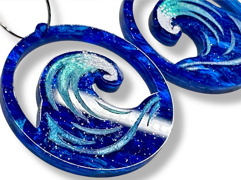 Hand-Painted Ocean Wave Earrings