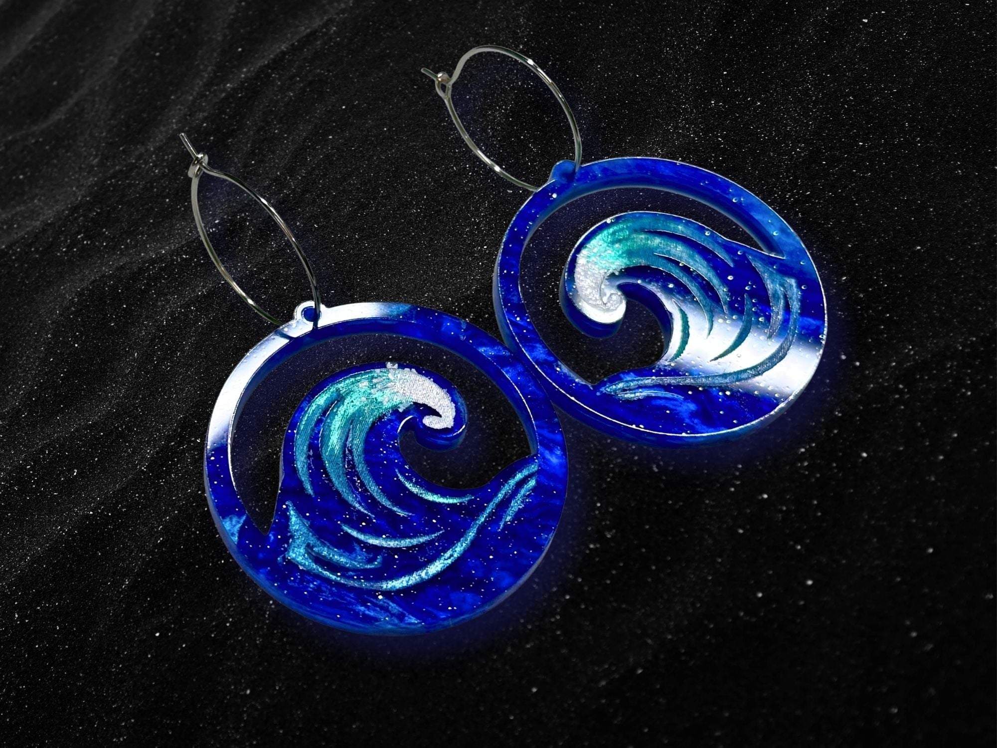 Hand-Painted Ocean Wave Earrings