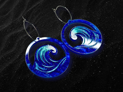 Hand-Painted Ocean Wave Earrings