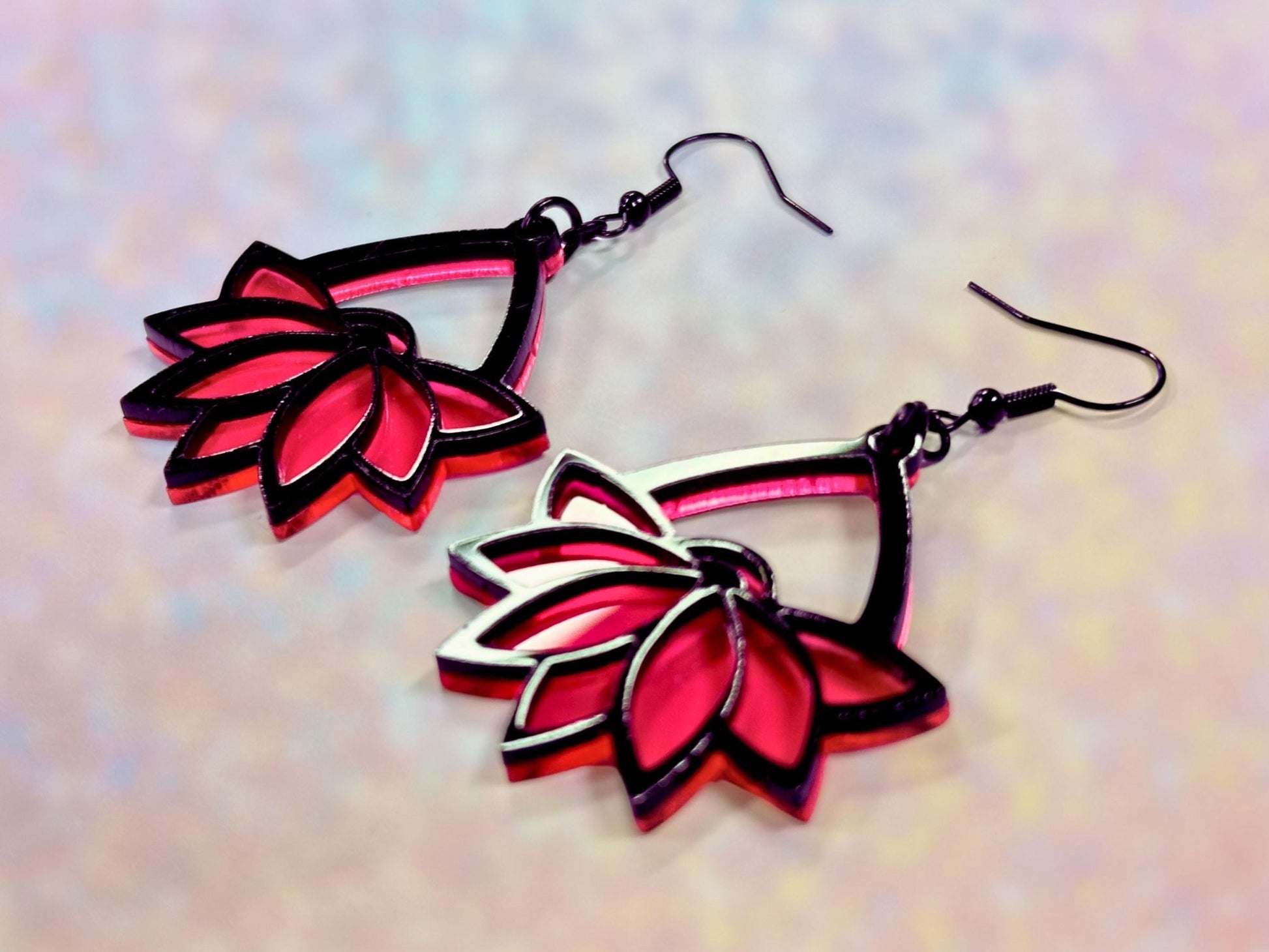 Hot Pink Hanging Flower Earrings - Painted Raina