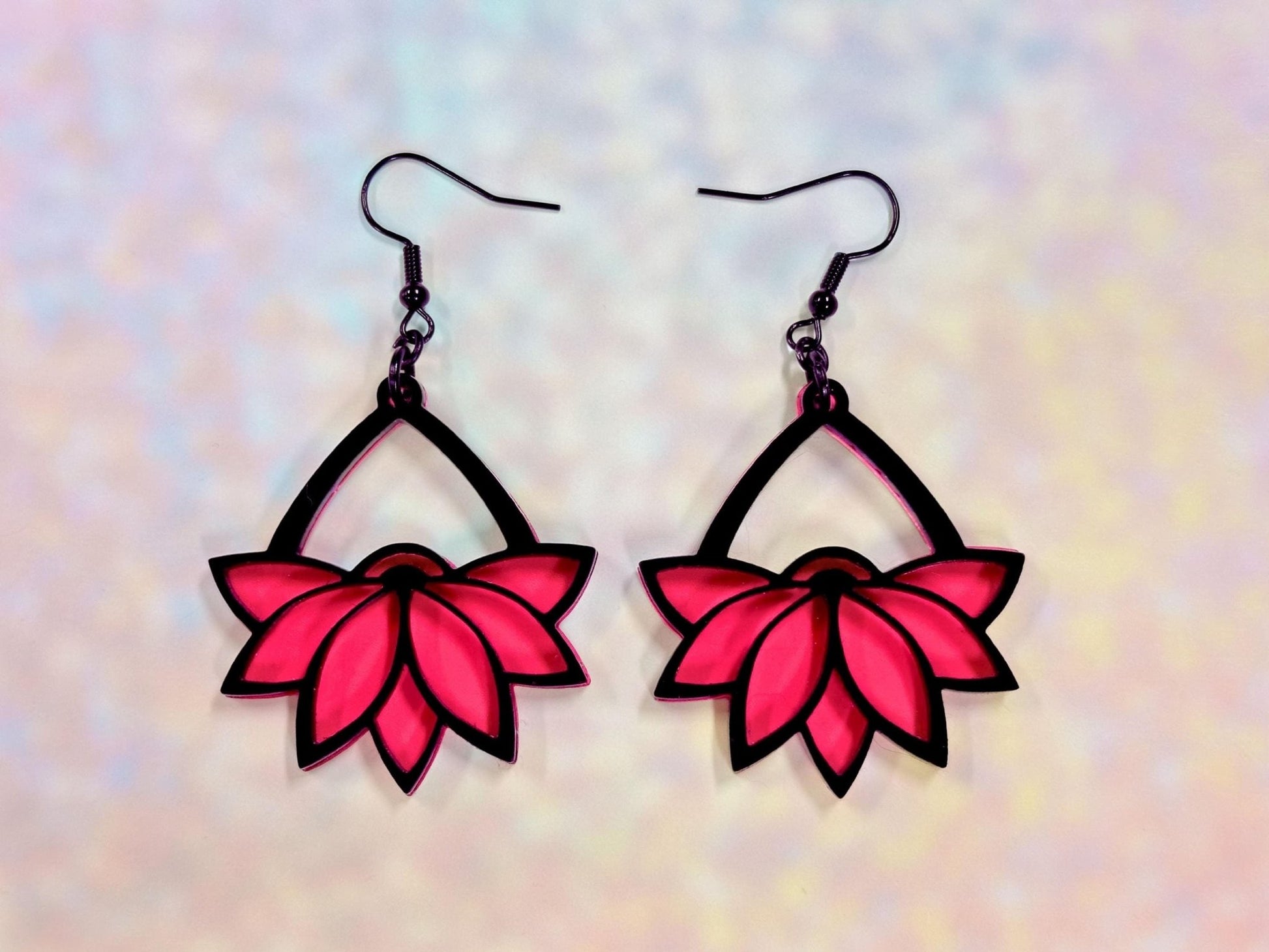 Hot Pink Hanging Flower Earrings - Painted Raina