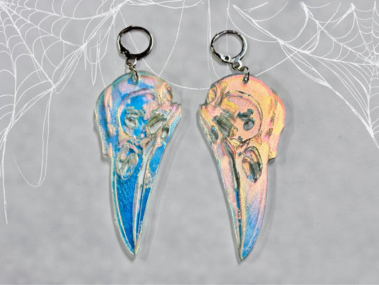 Iridescent Crow Skull Earrings - Painted Raina