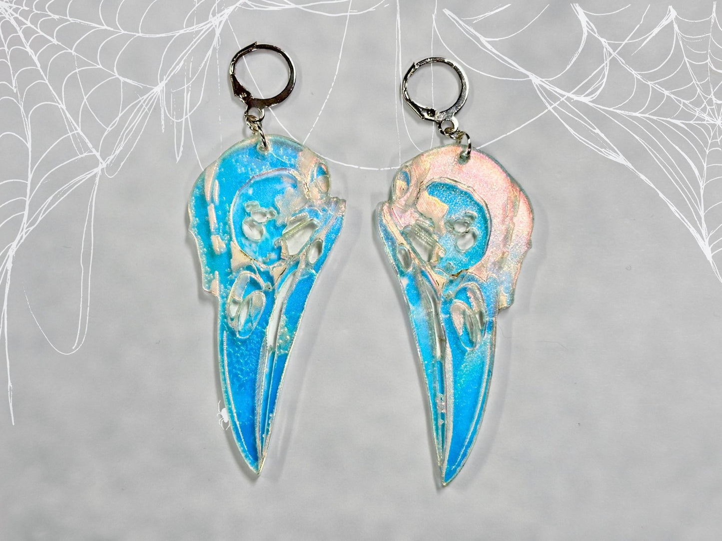 Iridescent Crow Skull Earrings - Painted Raina