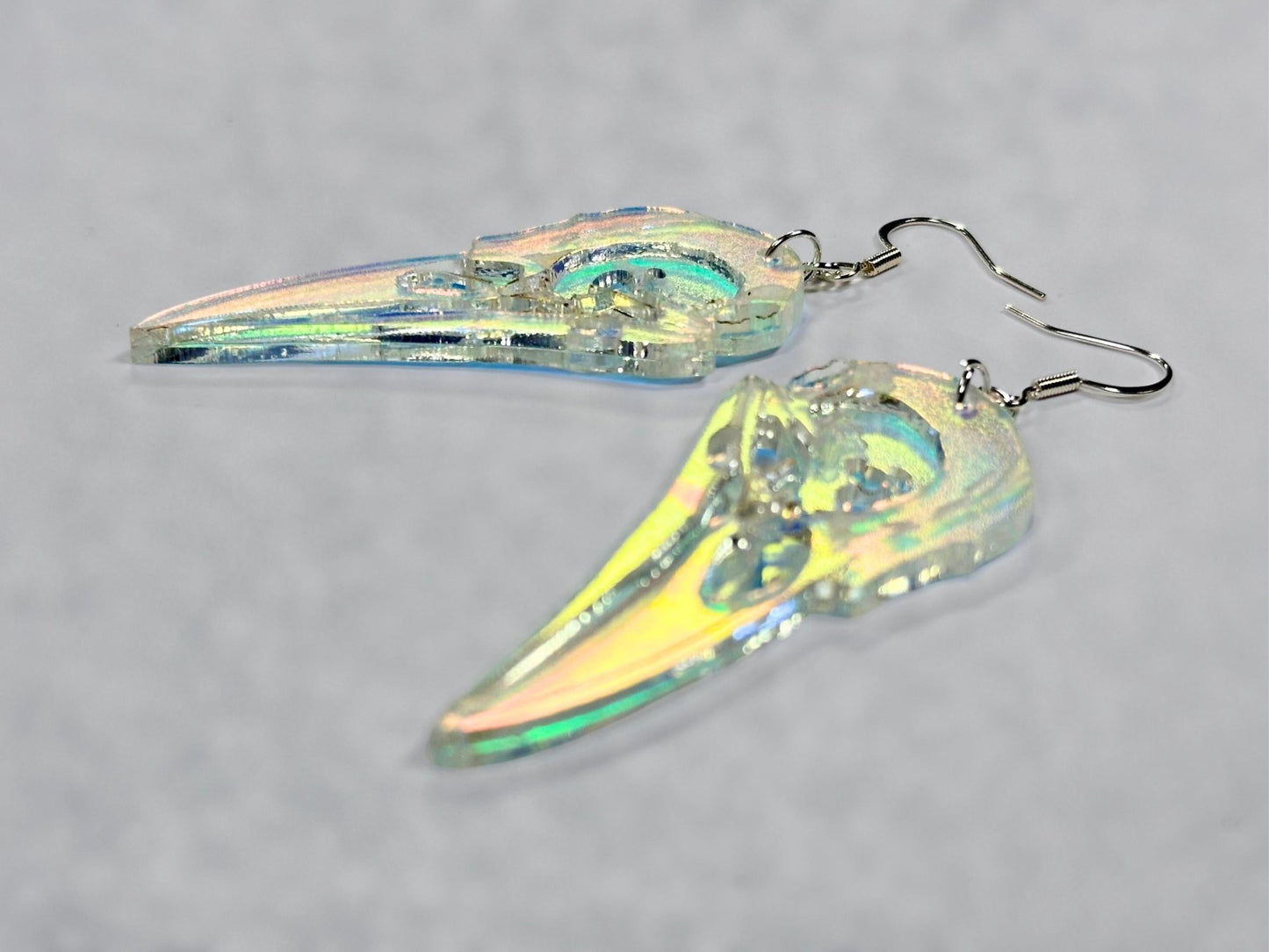 Iridescent Crow Skull Earrings - Painted Raina