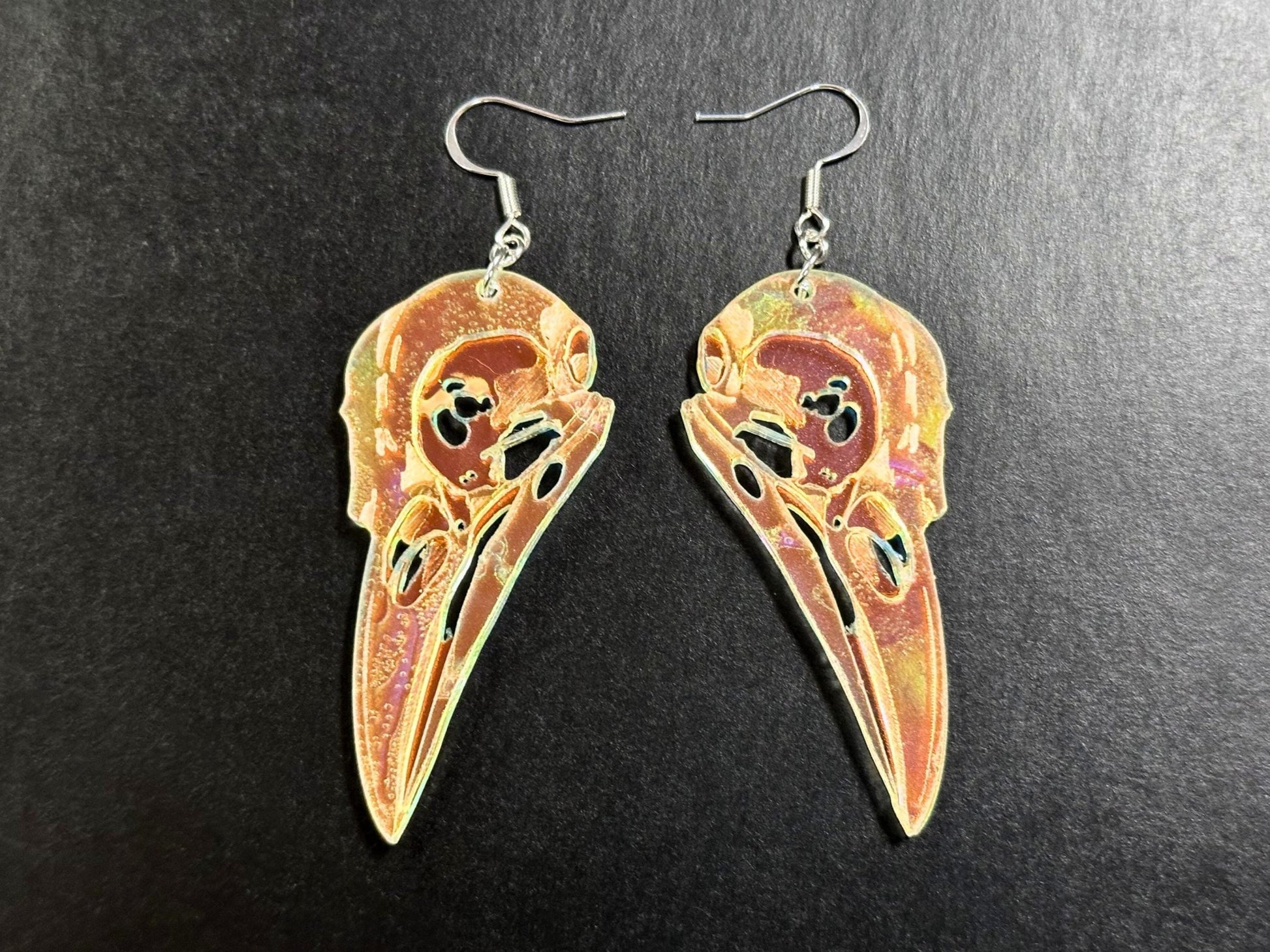 Iridescent Crow Skull Earrings - Painted Raina