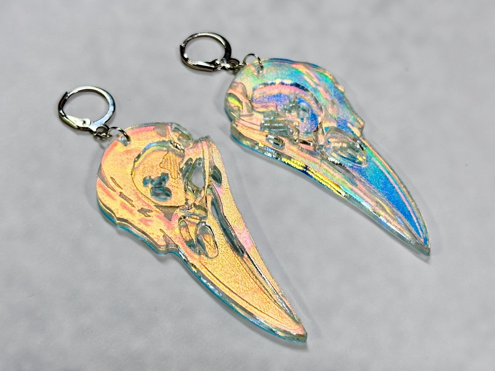 Iridescent Crow Skull Earrings - Painted Raina