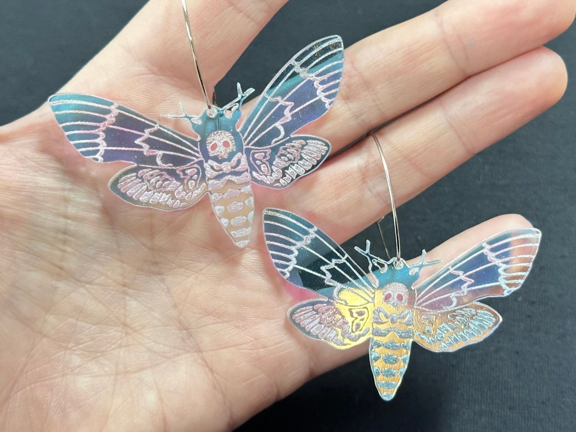 Iridescent Deaths Head Moth Earrings - Painted Raina