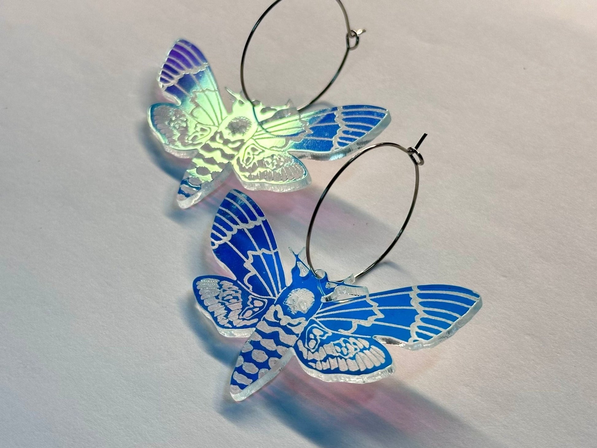 Iridescent Deaths Head Moth Earrings - Painted Raina