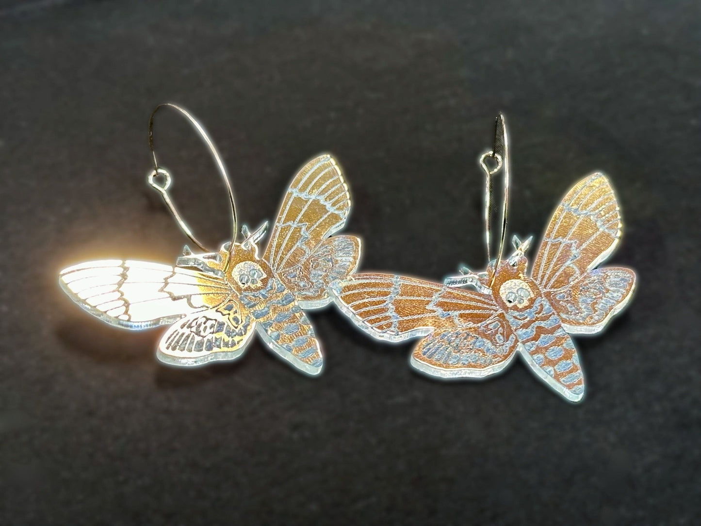 Iridescent Deaths Head Moth Earrings - Painted Raina