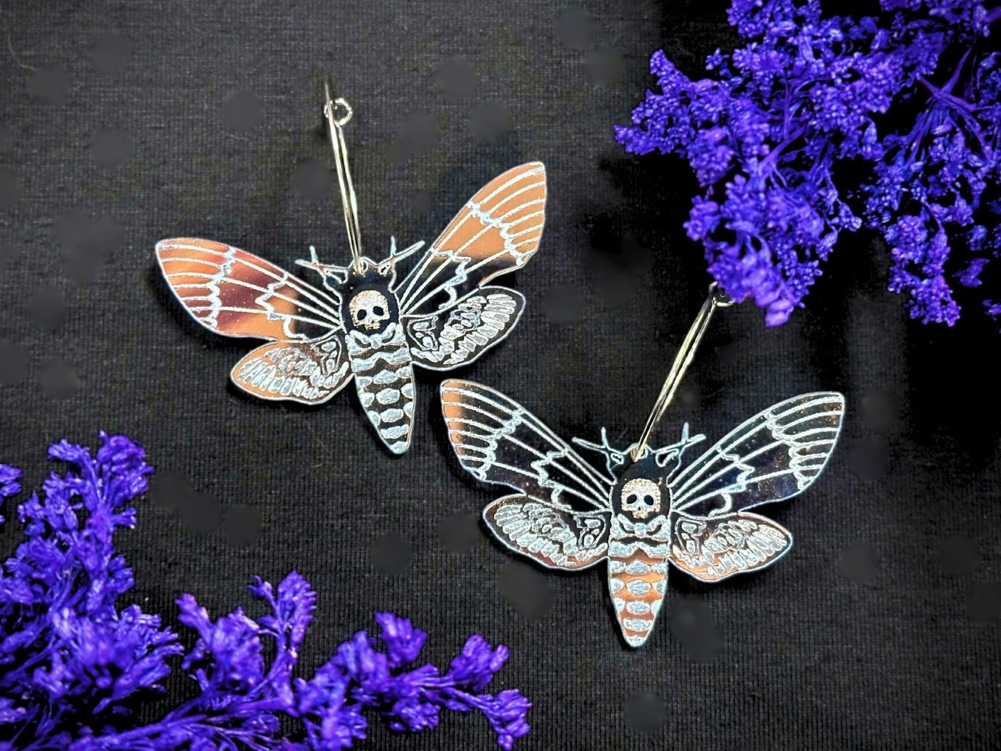 Iridescent Deaths Head Moth Earrings - Painted Raina