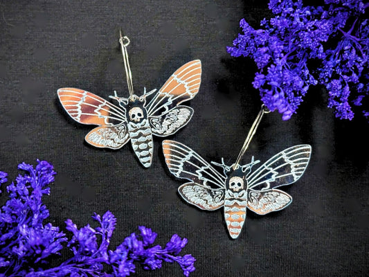 Iridescent Deaths Head Moth Earrings - Painted Raina