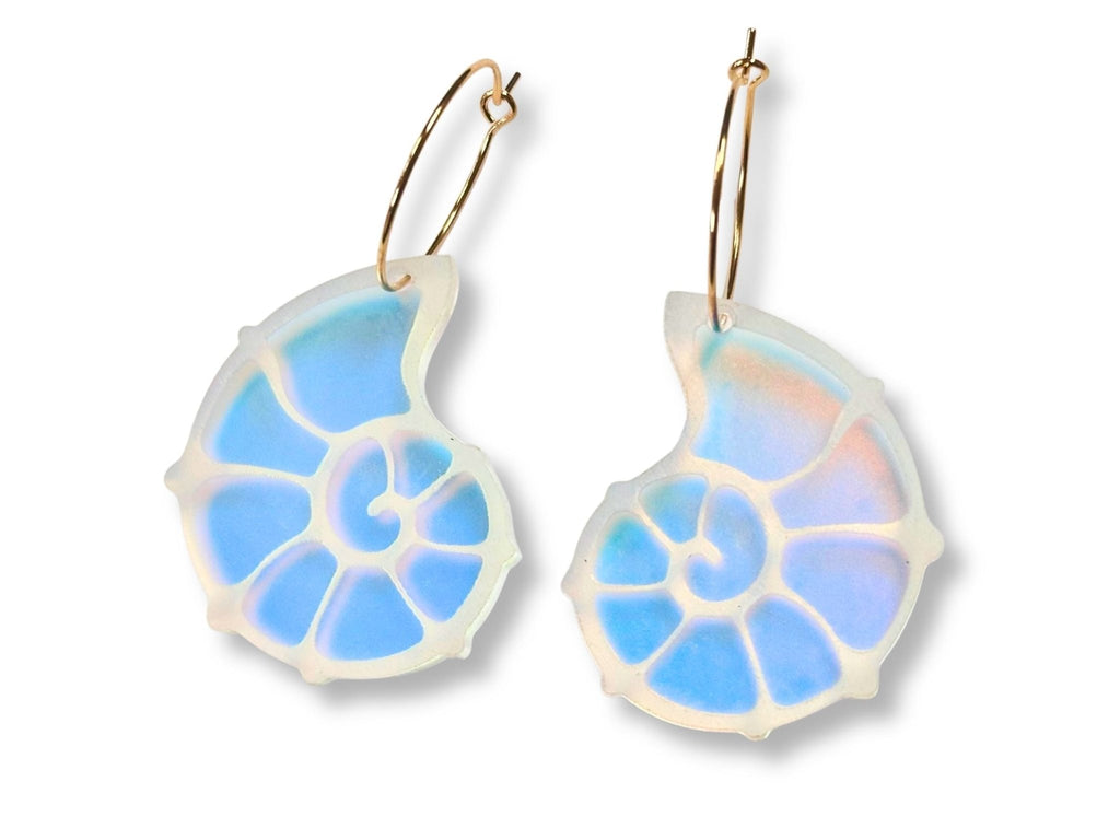 Iridescent Fossil Spiral Shell Earrings