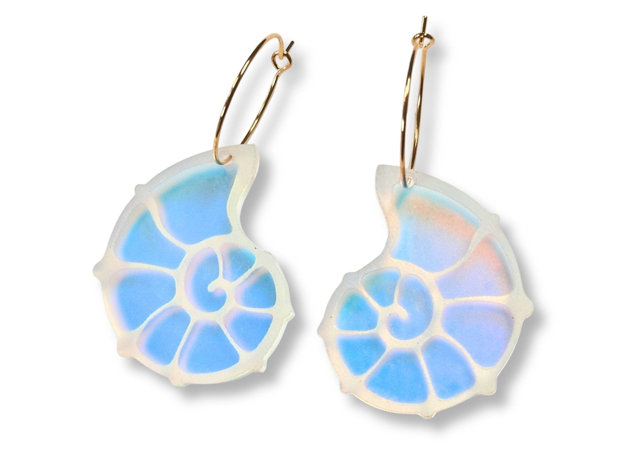 Iridescent Fossil Spiral Shell Earrings